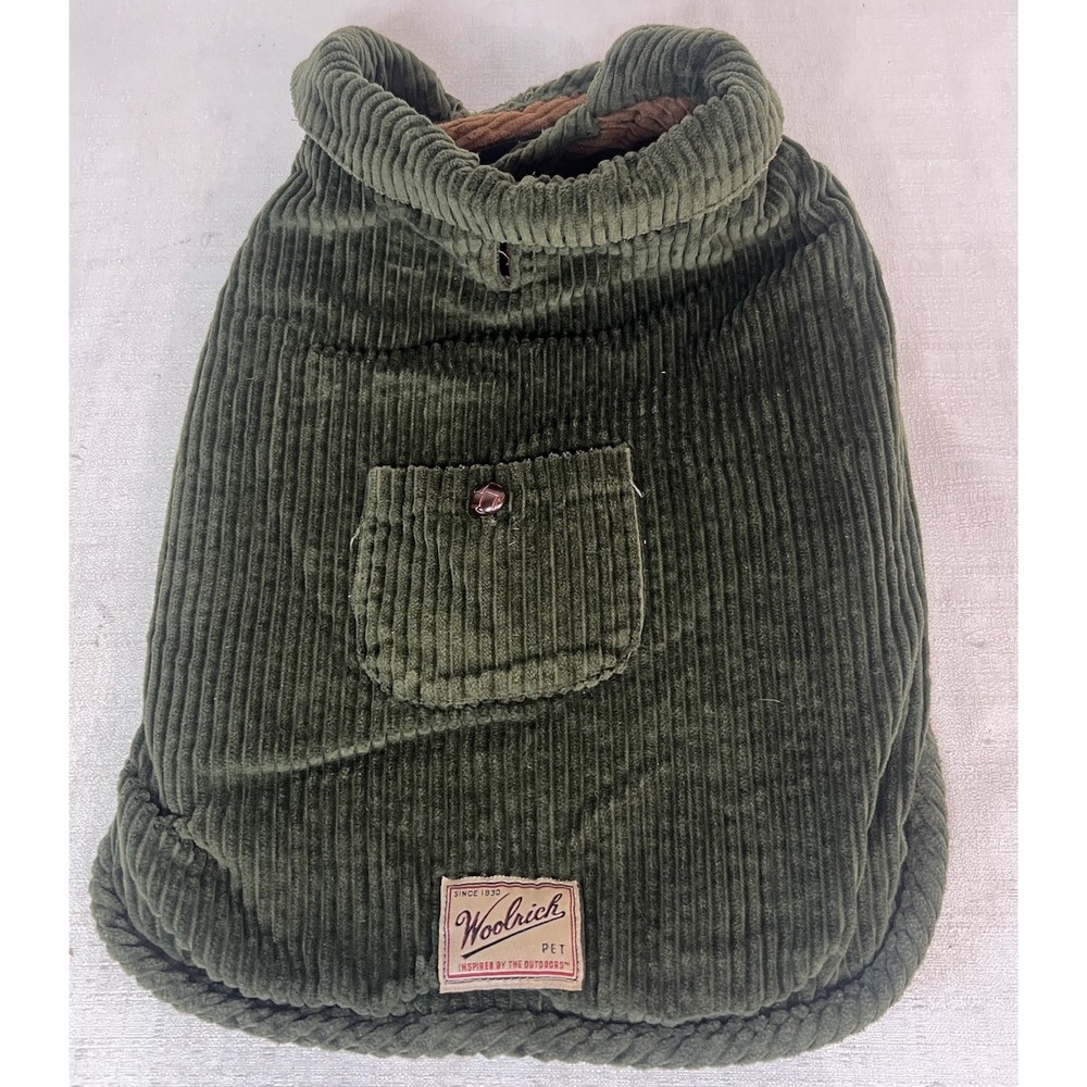 Woolrich Corduroy Dog Coat Vest Jacket Hunter Green & Brown w/Pocket 28"x16"